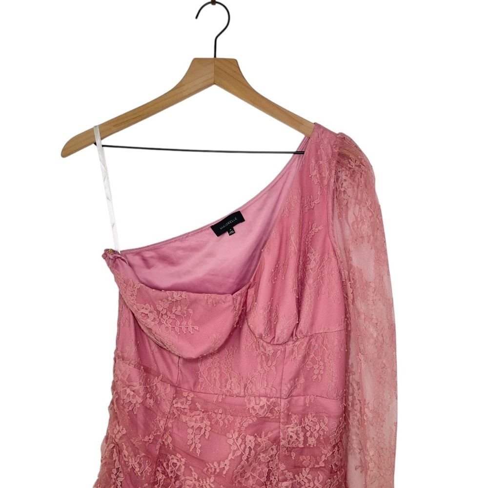 Majorelle Llaria Mini Dress Mauve Pink Lace One Shoulder Bodycon Ruched Medium - Picture 4 of 9